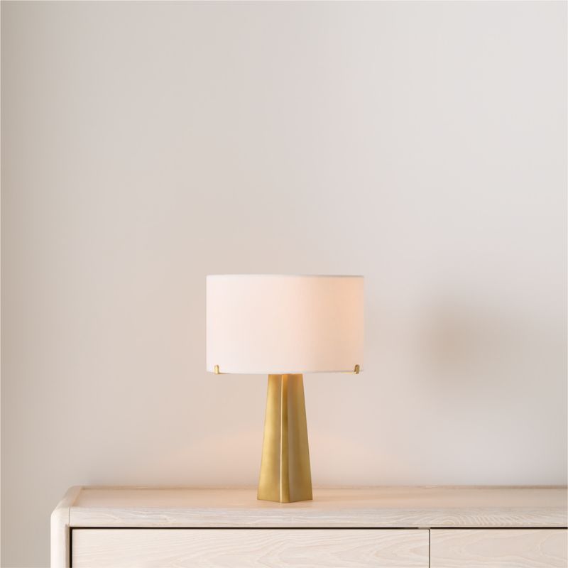 Crate & Barrel Isla Brass Triangle Mini Table Lamp 13-inch