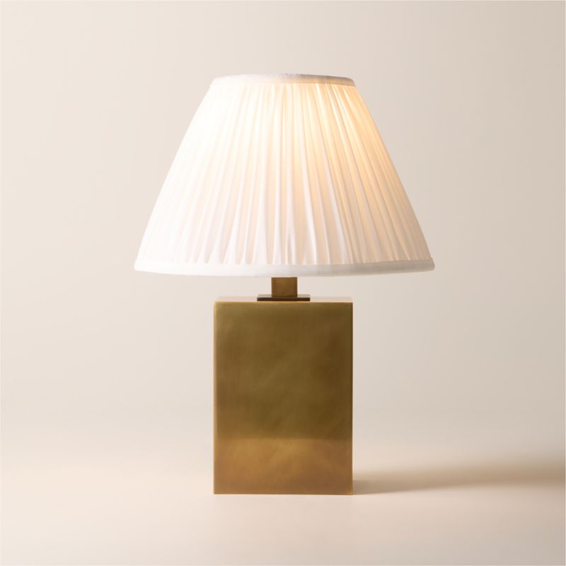 CB2 Carmichael Small Aged Brass Table Lamp with Pleated White Shade