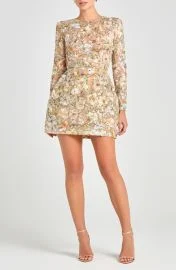 Mercer Collective Sienna Beaded Floral Embroidery Long Sleeve Cocktail Minidress